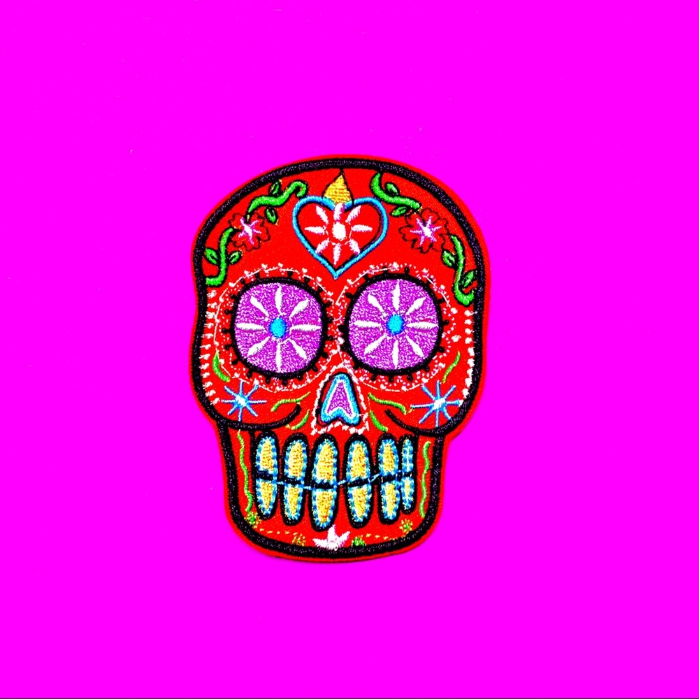Orange red sugar skull decorative iron on patch